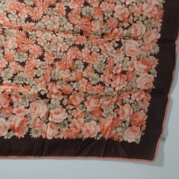 Lightweight 100% Silk Scarf – Women’s Brown Floral Colorful 30x30-Inch Accessory - Picture 5 of 8